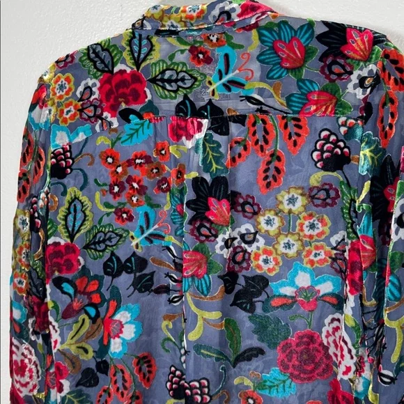 Johnny Was Minto Burnout Yrene Blouse Colorful Silk Blend Size Medium - Picture 9 of 10
